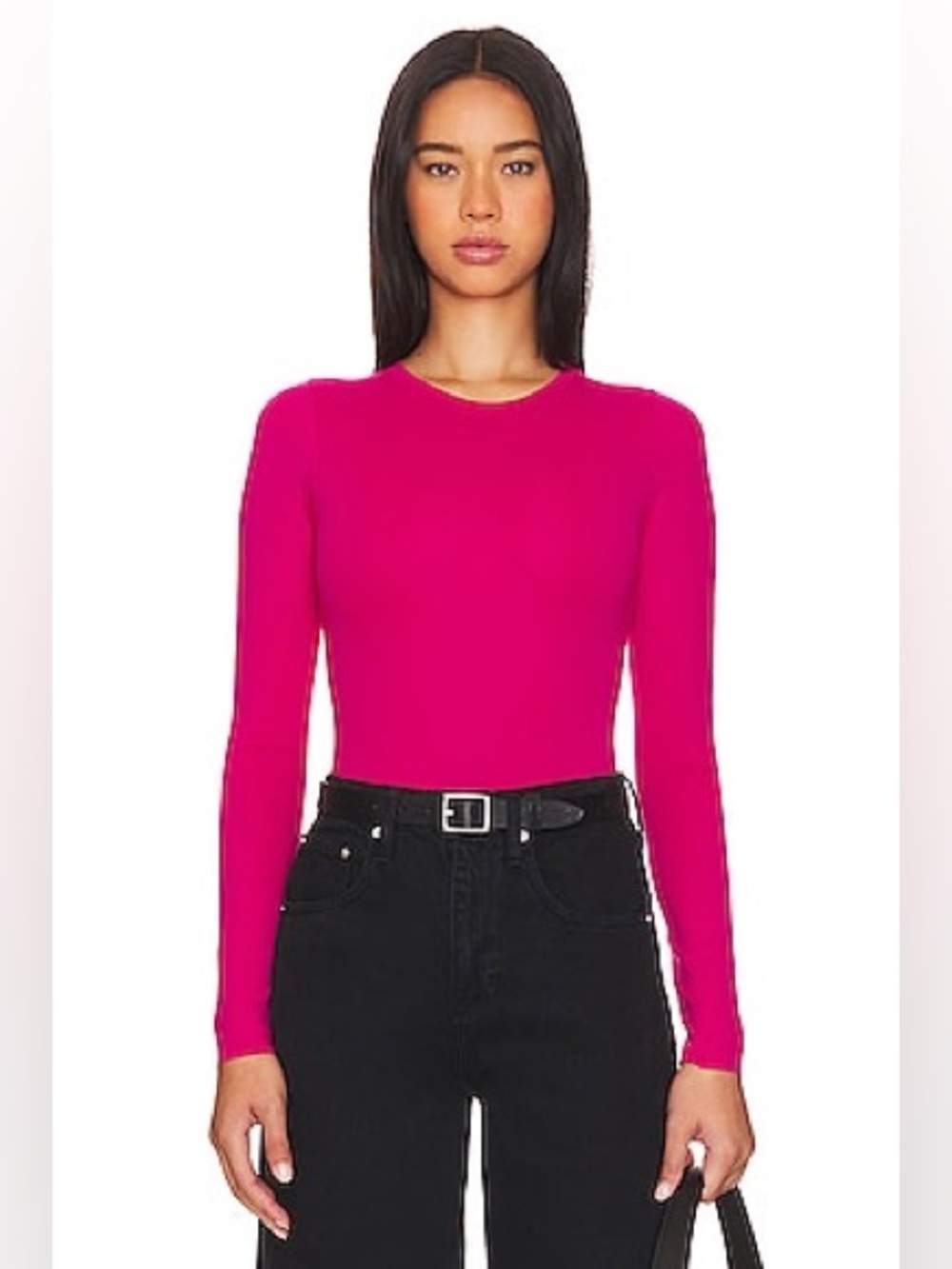 Good American Pink Scuba Crewneck Bodysuit